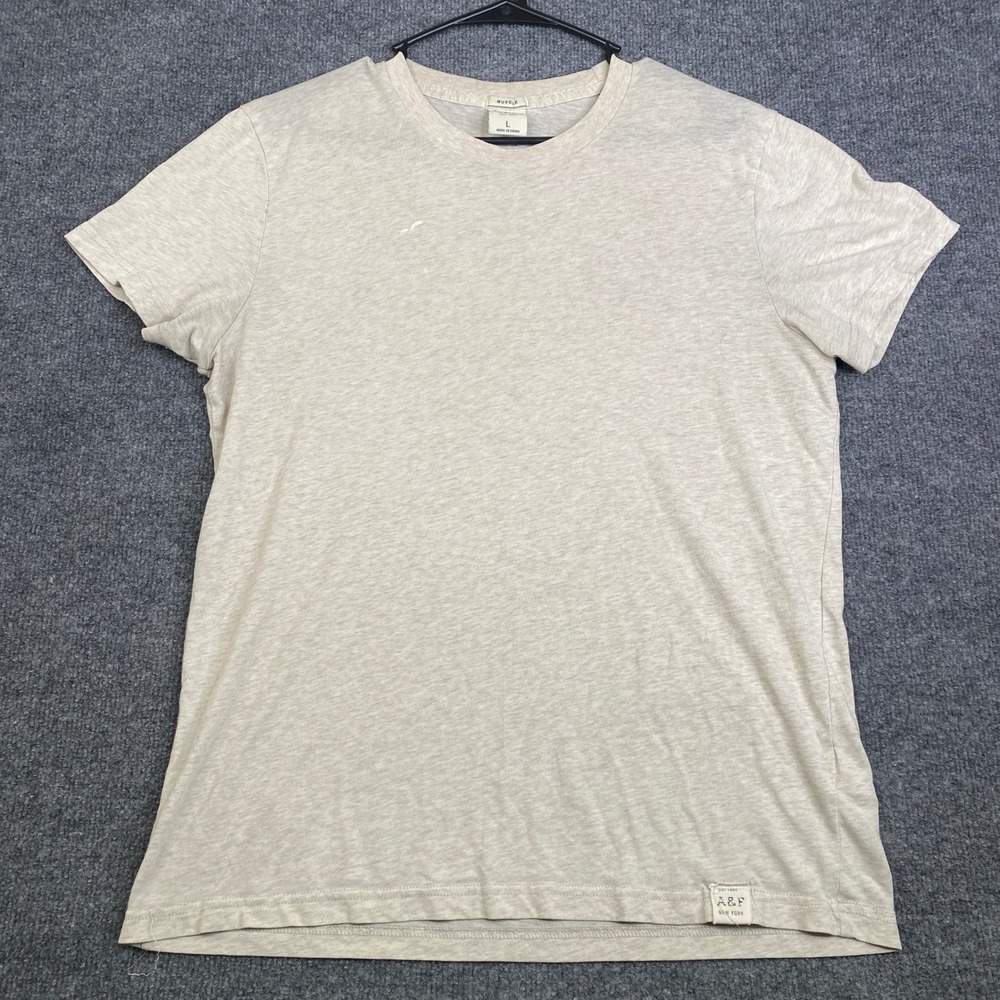 Abercrombie & Fitch Mens Muscle Fit T-Shirt Large Oatmeal Beige Thin Crew Neck